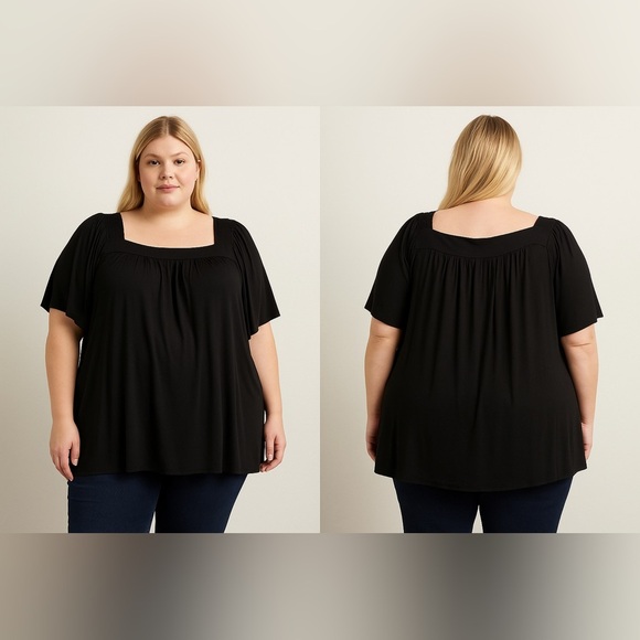 Vans Tops - Evans Black Square Neck Smocked Top Plus Size 26/28